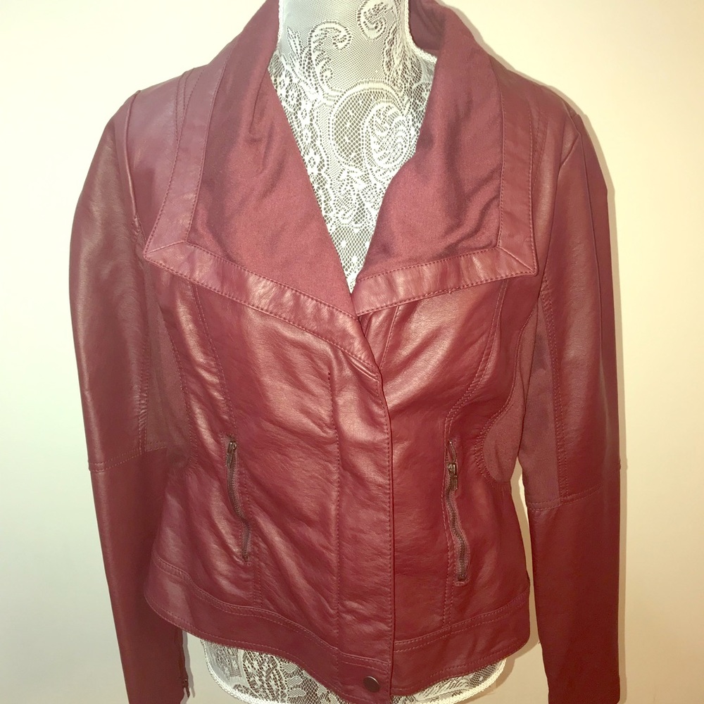 Maroon Faux Leather Jacket from Forever 21